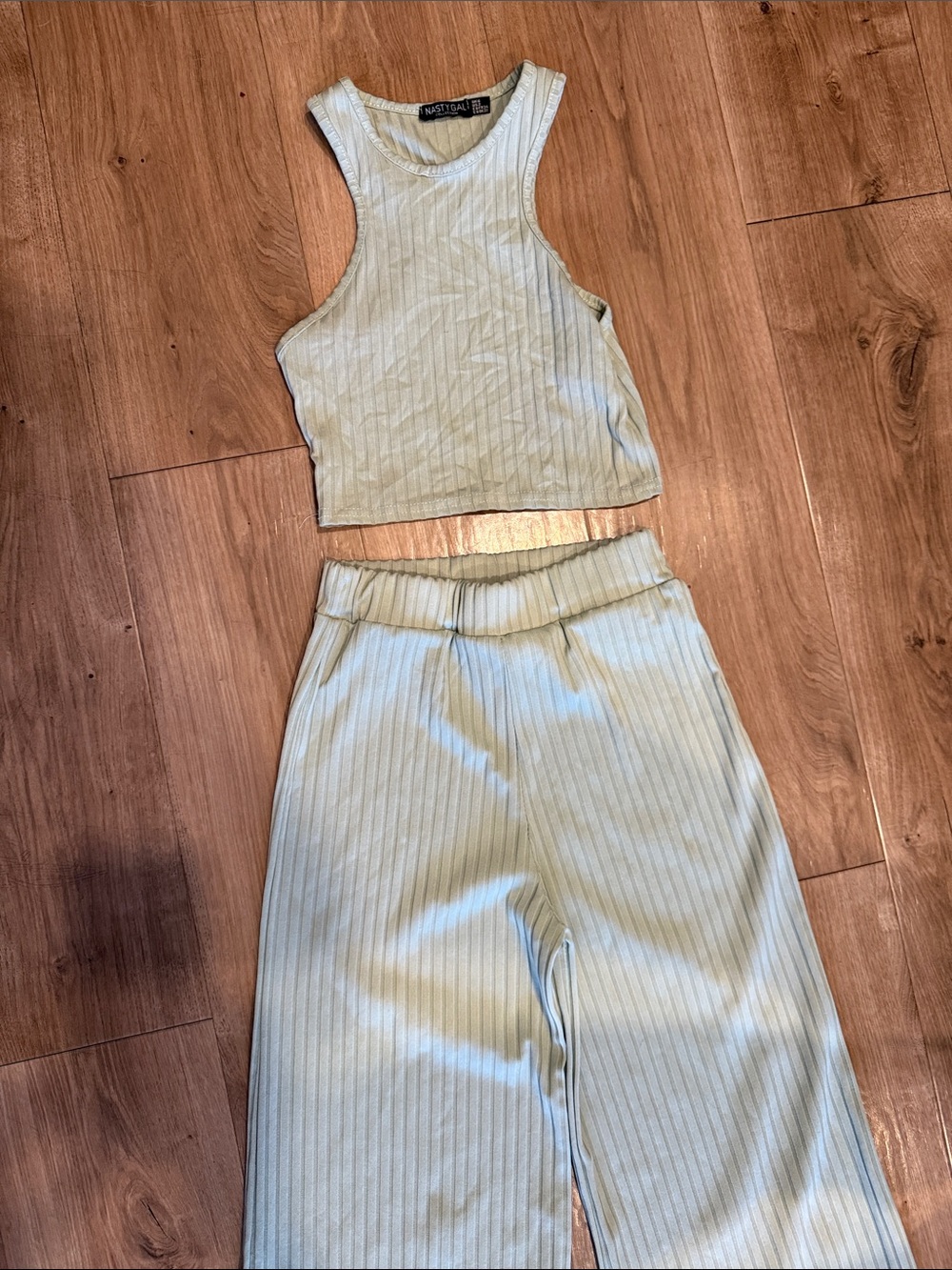 Ribbed Wide-Leg Pants and Top set in Light Sage - Picture 2 of 5